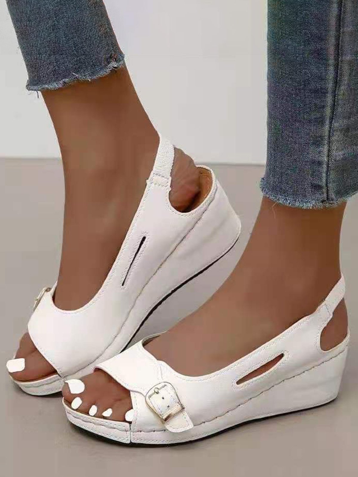 Wedge Heel Pu Leather Sandals
