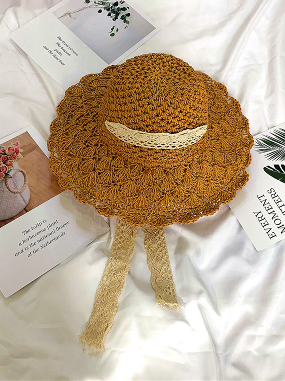 Sunscreen Lace Strap Beach Hat Straw Hat