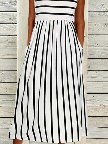 Jersey Casual Striped Crew Neck Midi