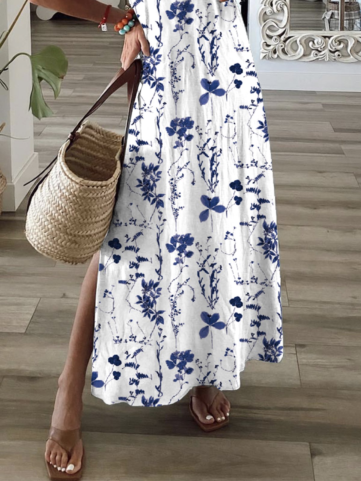 Floral Casual V Neck Maxi