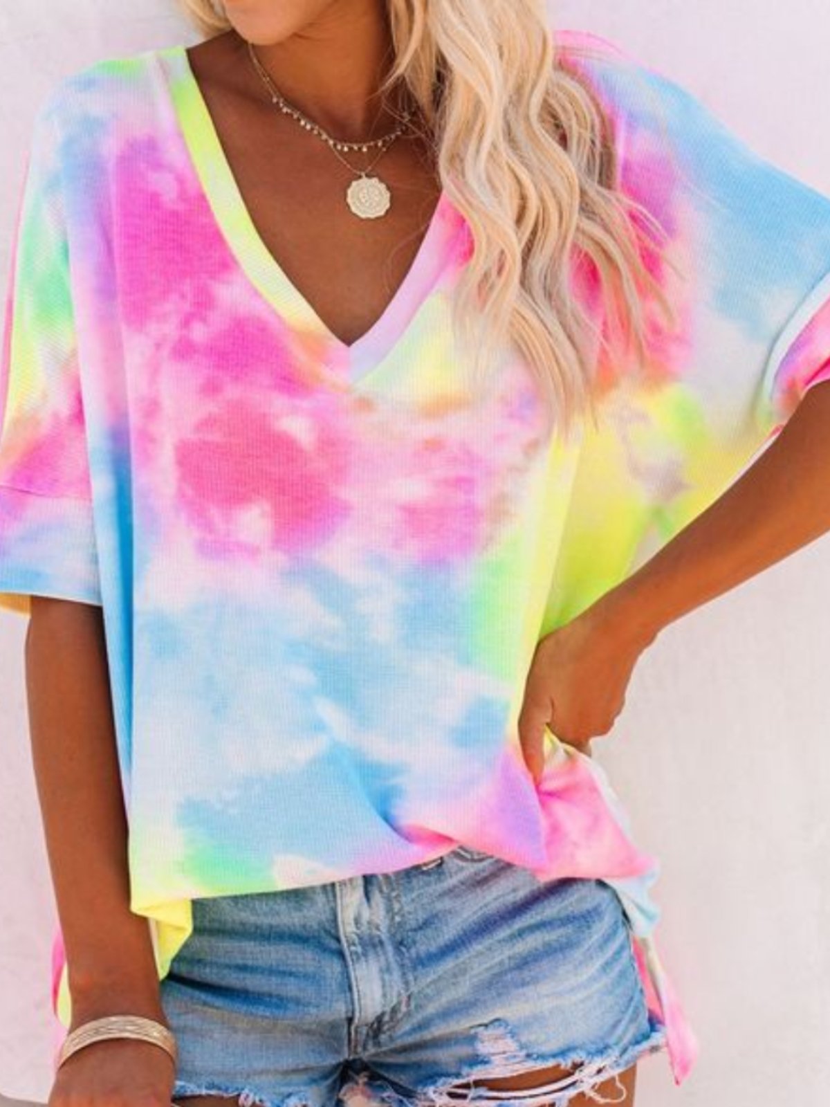 Ombre Loose Jersey V Neck T-shirt