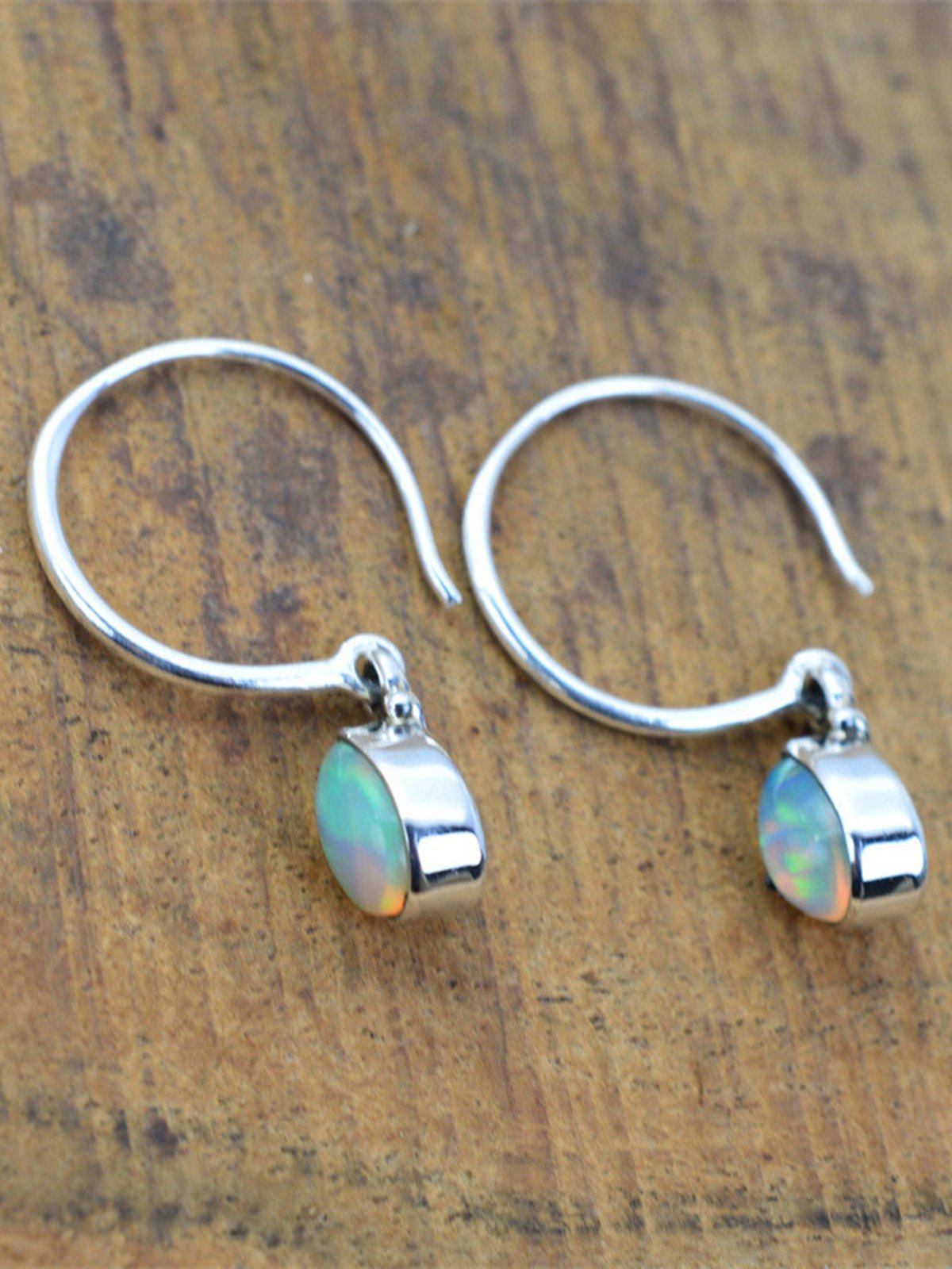 Vintage Oval Moonstone Opal C-Shaped Earrings