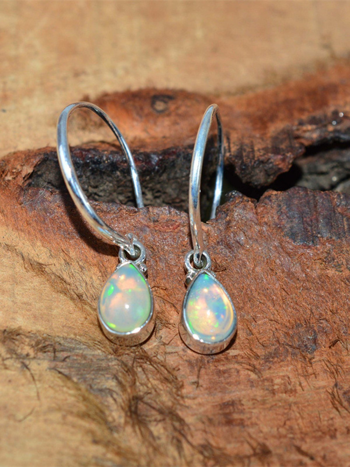 Vintage Oval Moonstone Opal C-Shaped Earrings