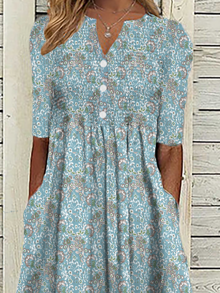 Loose Floral Notched Midi