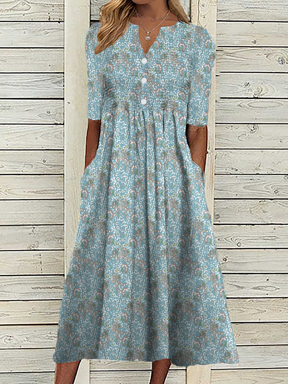 Loose Floral Notched Midi