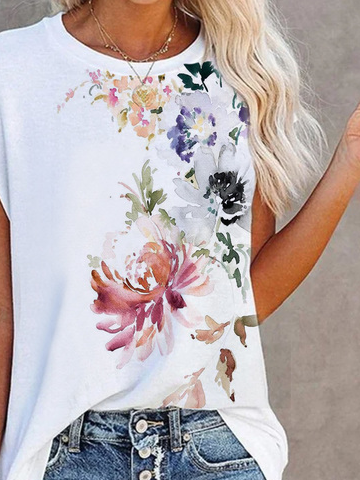 Loose Jersey Casual Floral T-shirt