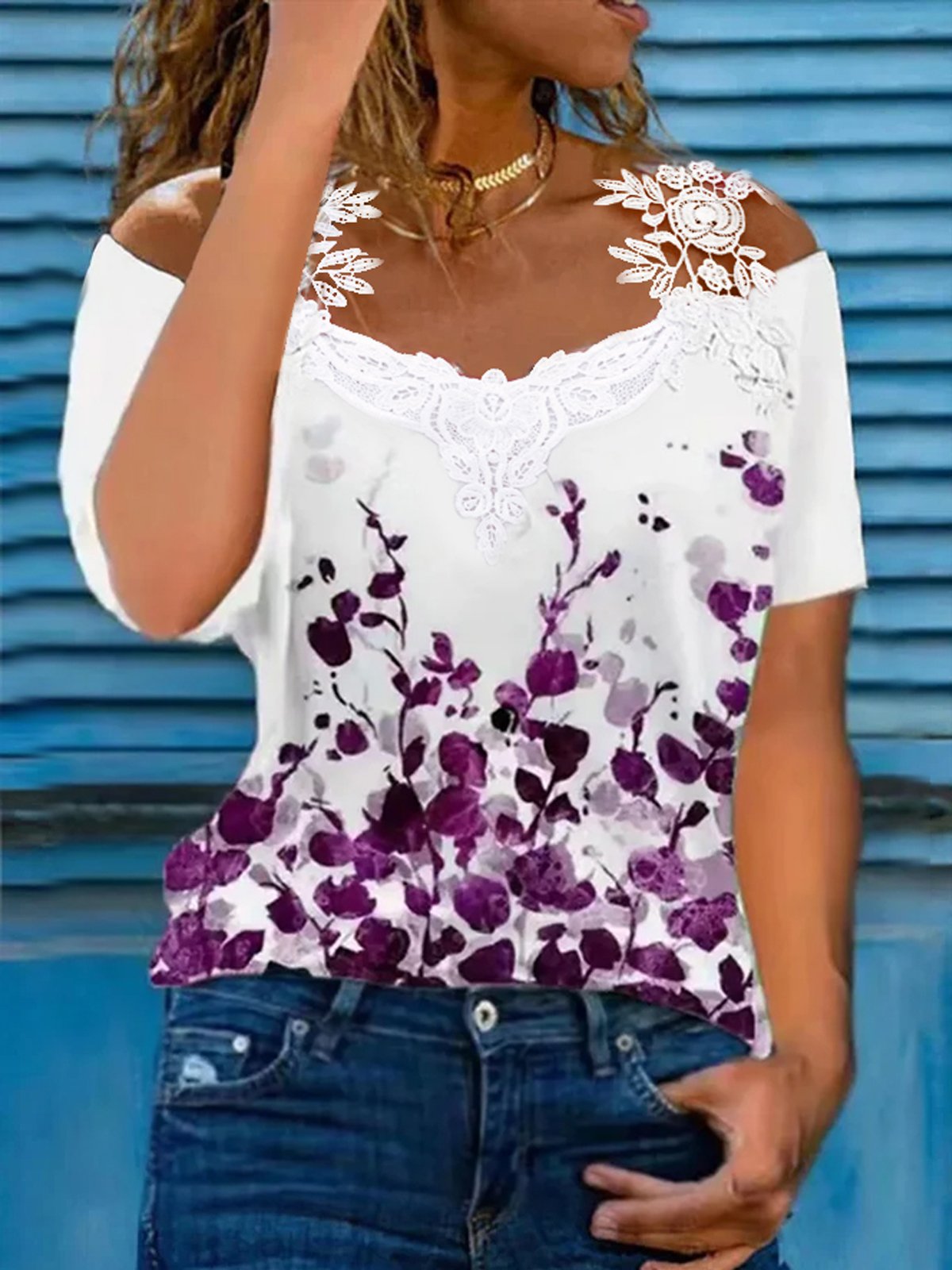 Loose Casual Jersey Floral T-shirt