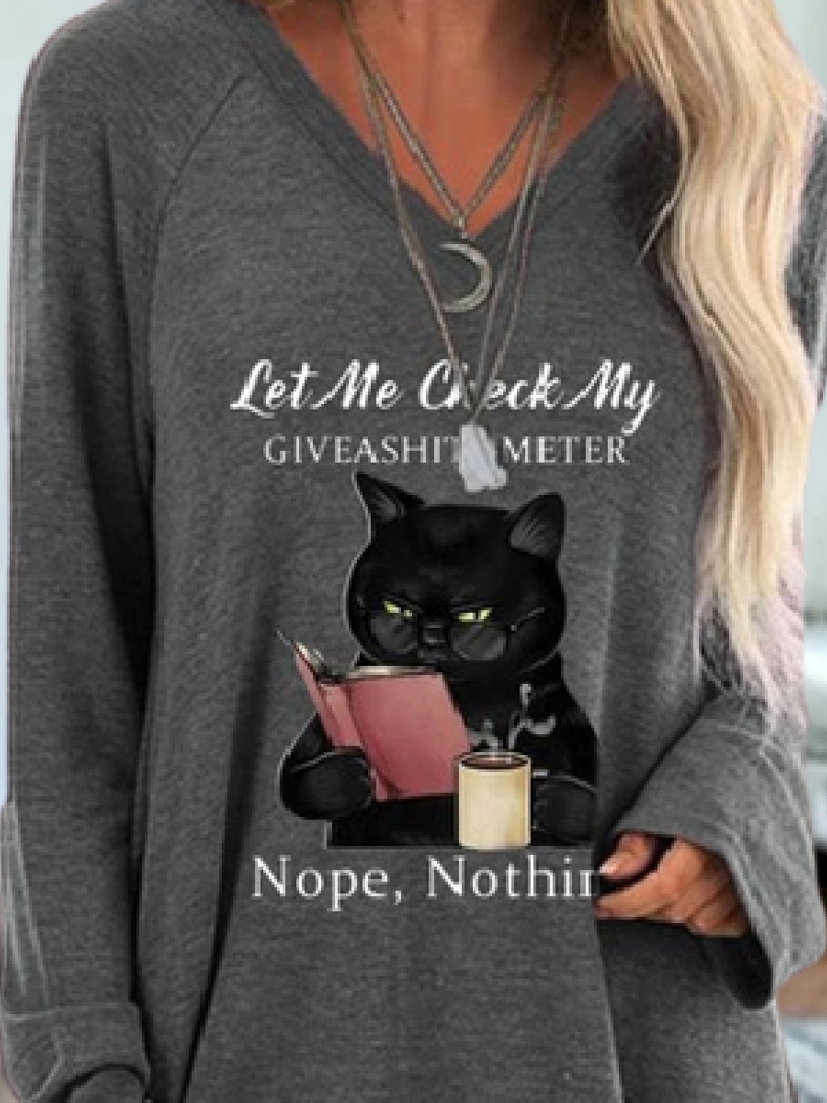 Cat Casual V Neck Loose T-shirt