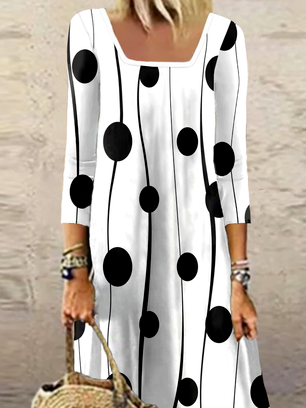 Square Neck Geometric Jersey Loose Maxi