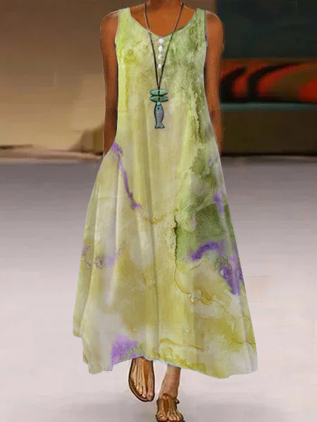 Sea Catwalk Style V Neck Polyester Fibre Boho Dress