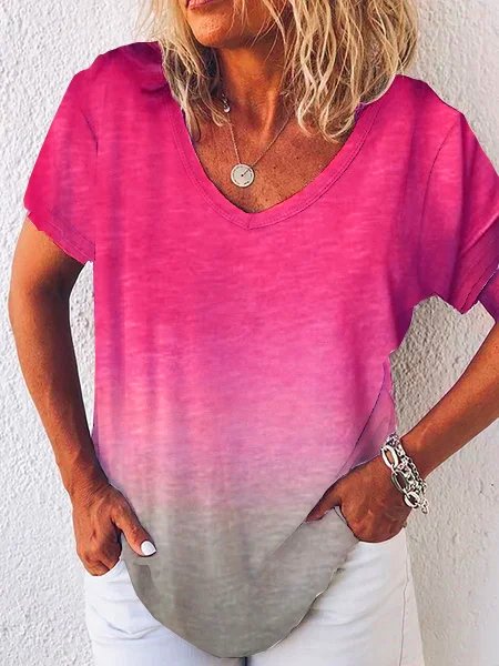 V Neck Loose Casual Cotton T-shirt