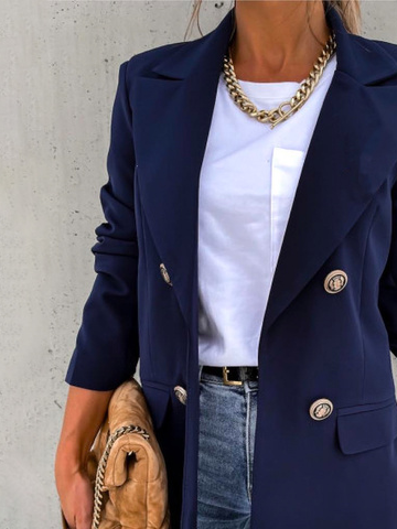 Women Casual Plain Autumn Natural Loose Long sleeve Lapel Collar X-Line Regular Size Blazer