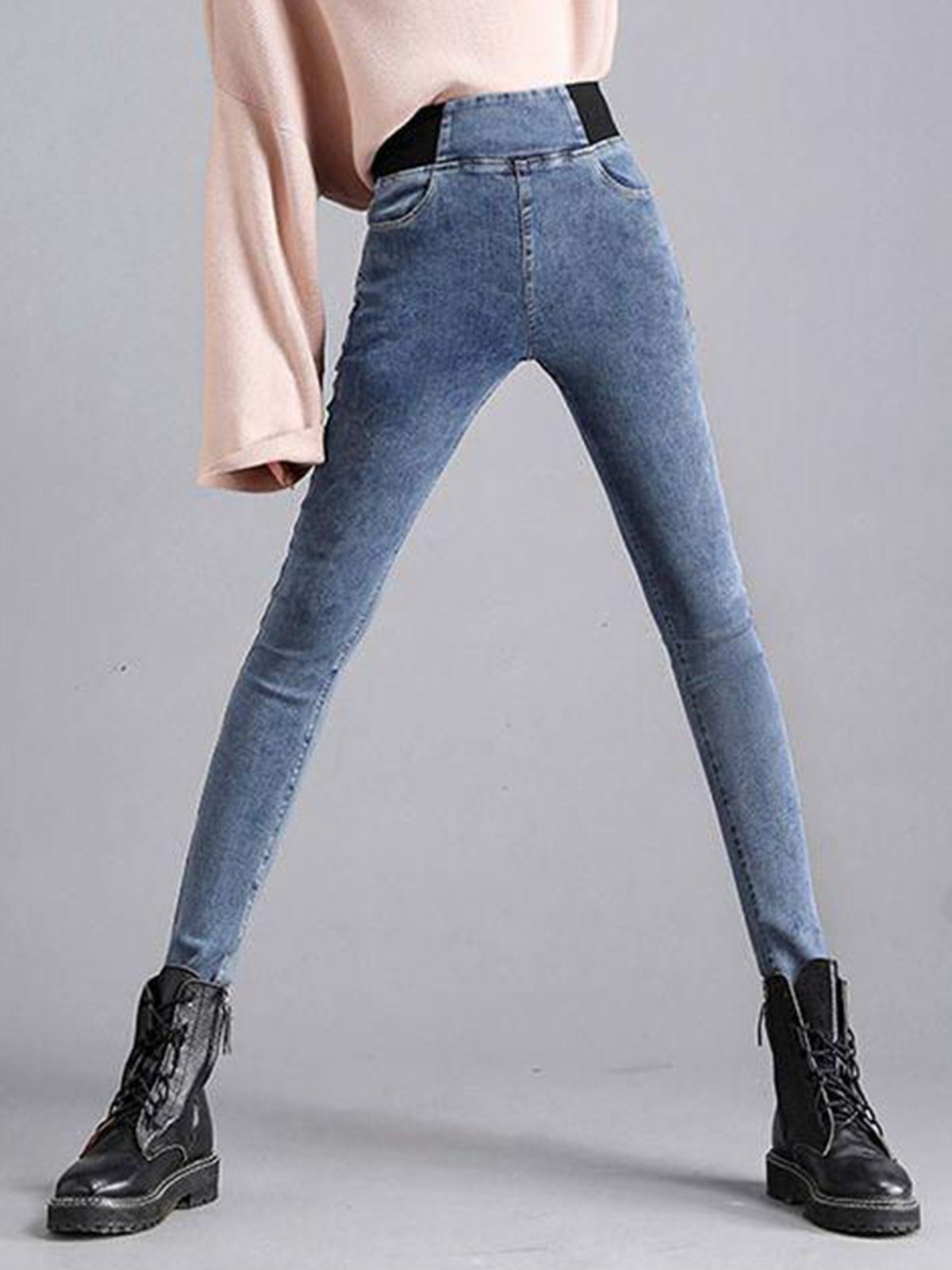 Loose Casual Plain Denim&jeans