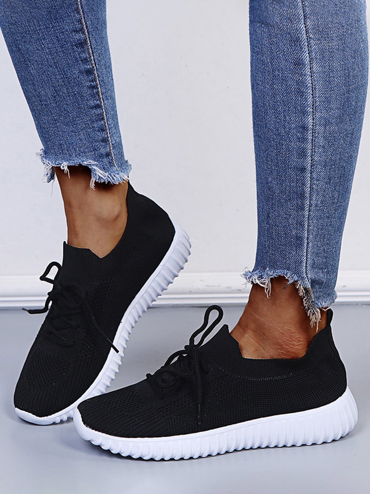 Plain Color Simple Casual Soft Flyknit Sneakers