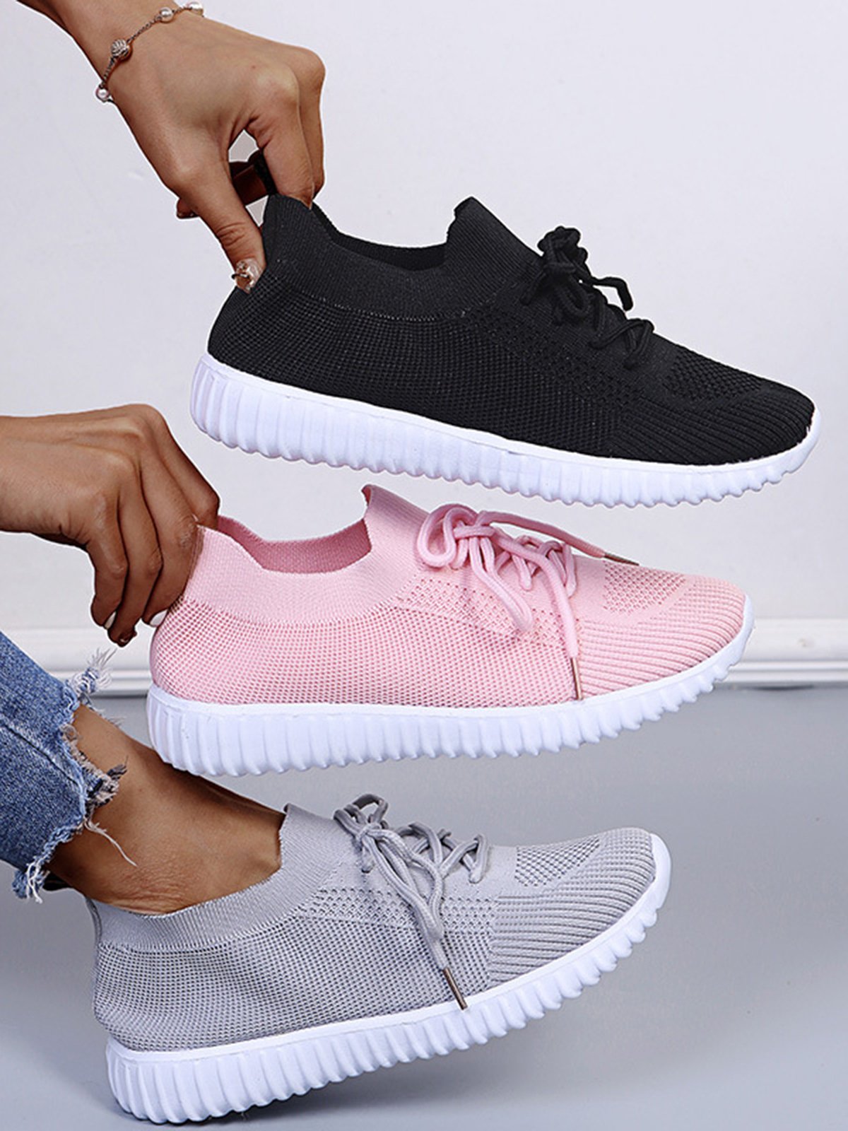 Plain Color Simple Casual Soft Flyknit Sneakers