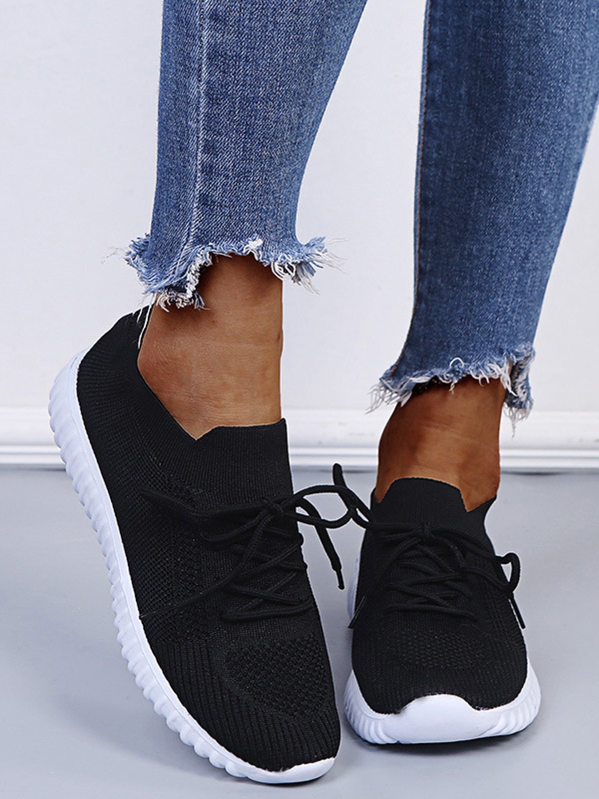 Plain Color Simple Casual Soft Flyknit Sneakers