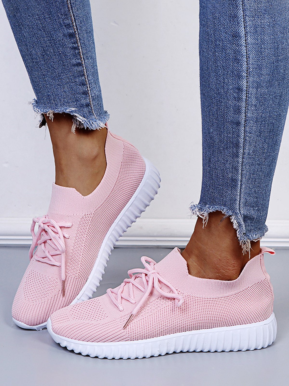 Plain Color Simple Casual Soft Flyknit Sneakers