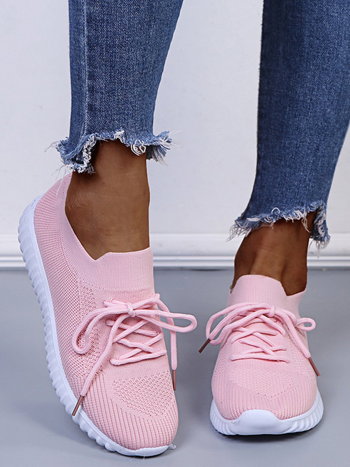 Plain Color Simple Casual Soft Flyknit Sneakers