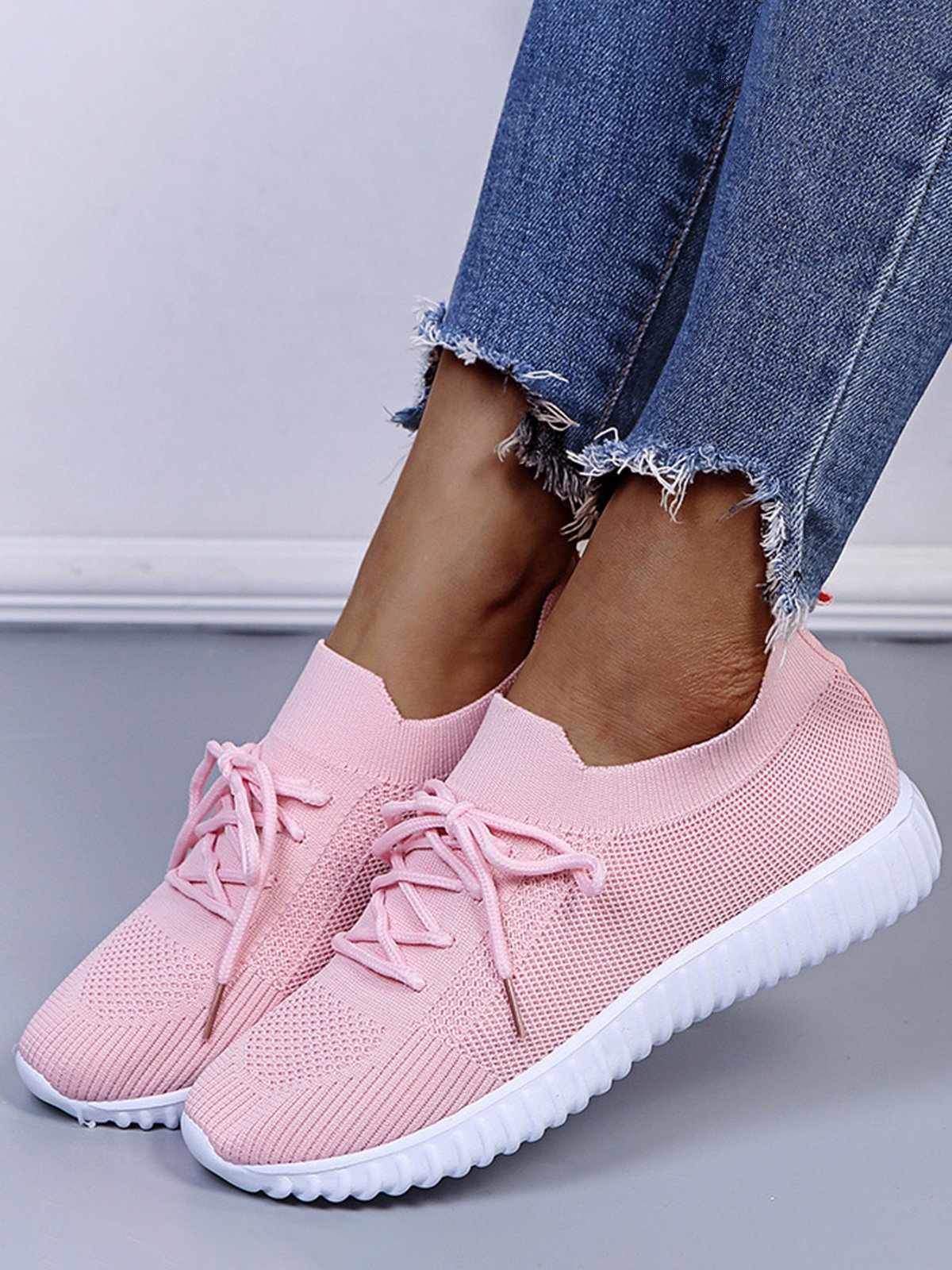 Plain Color Simple Casual Soft Flyknit Sneakers