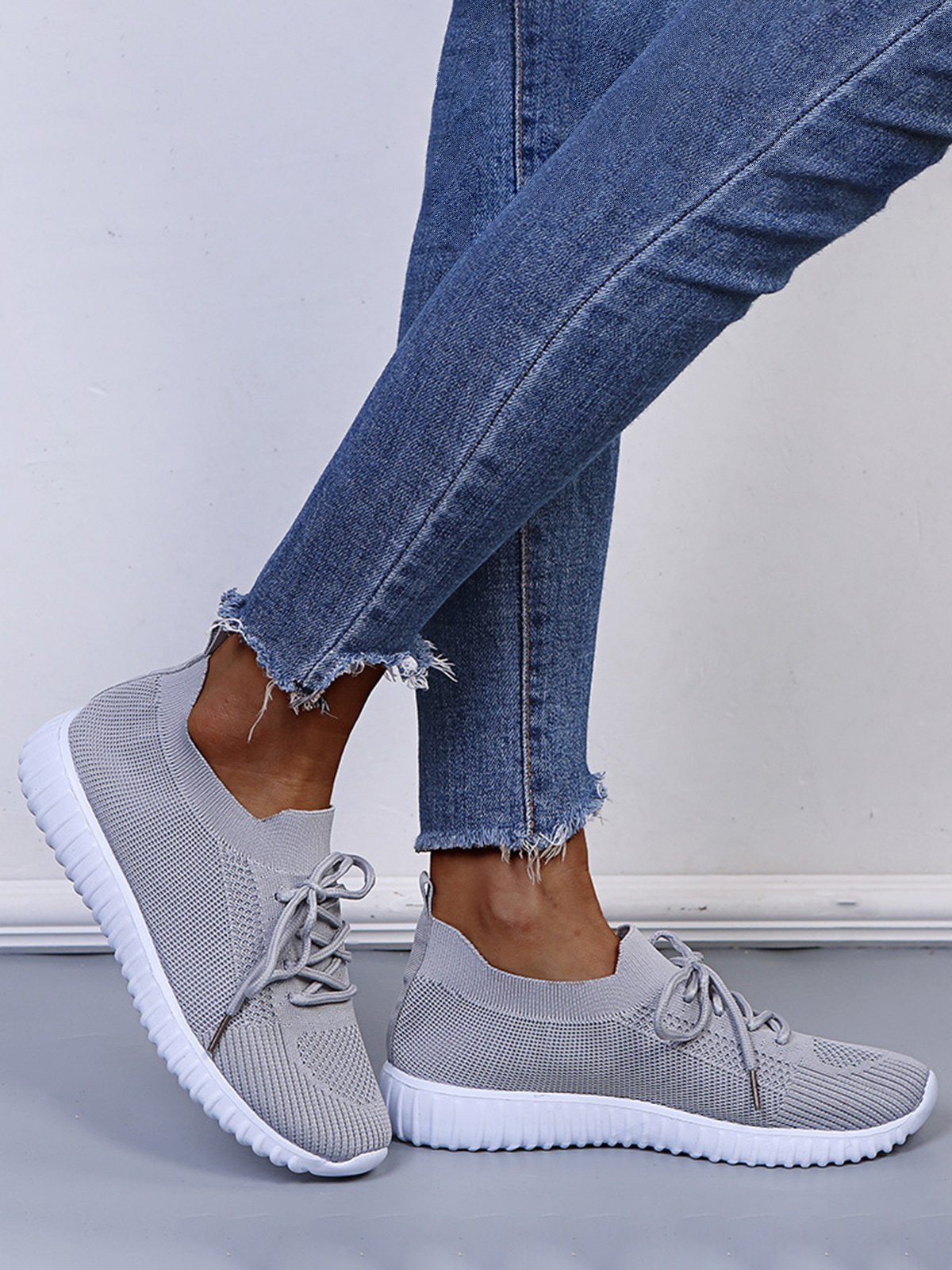 Plain Color Simple Casual Soft Flyknit Sneakers