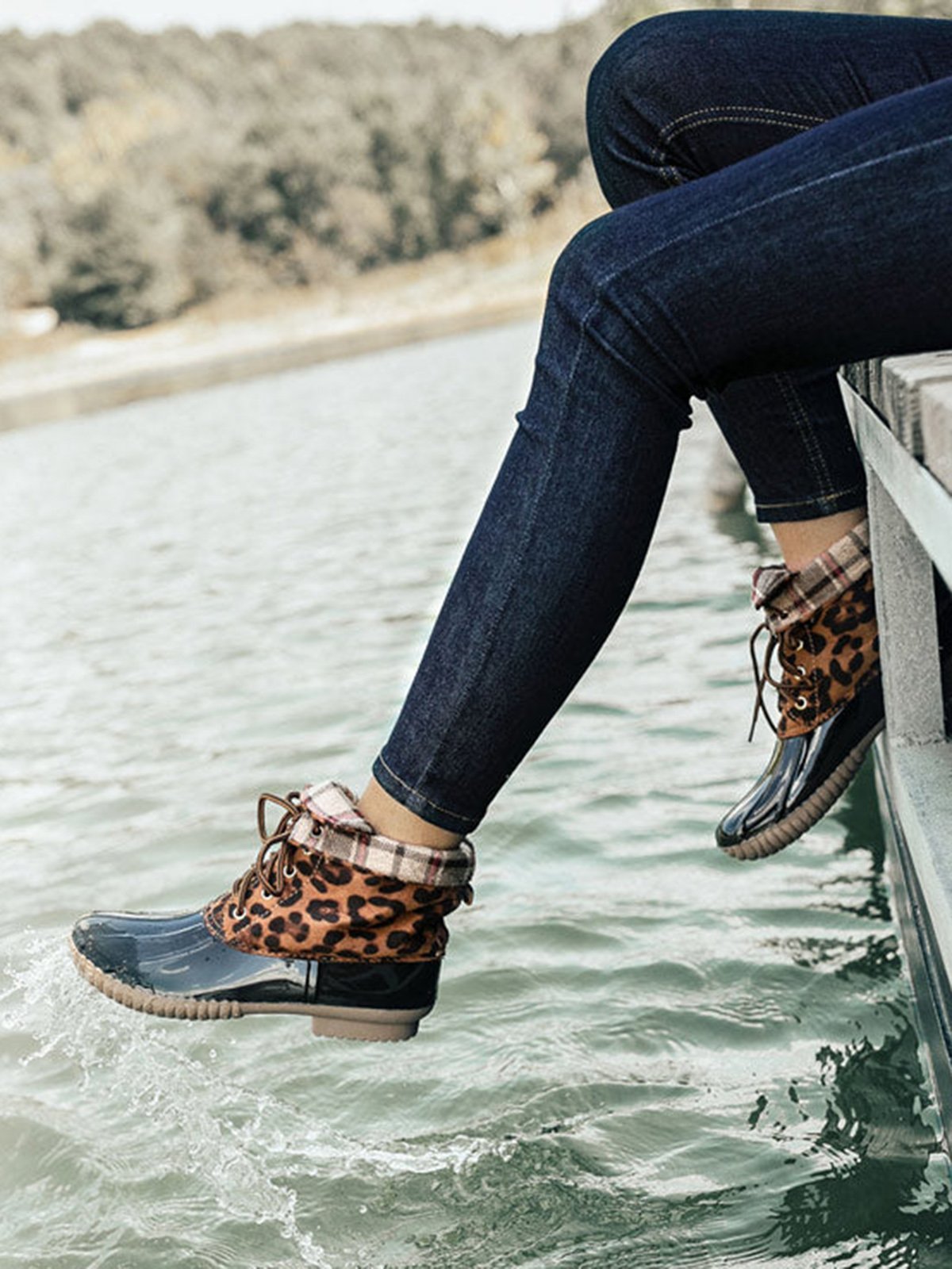Glitter Leopard Contrast Panel Duck Bill Rain Boots