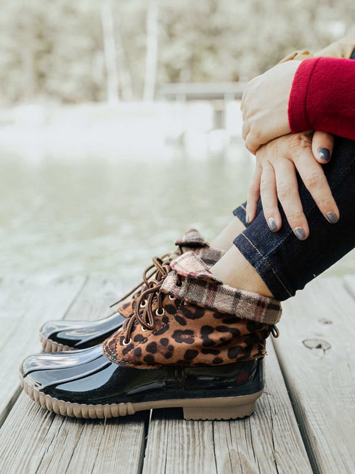 Glitter Leopard Contrast Panel Duck Bill Rain Boots