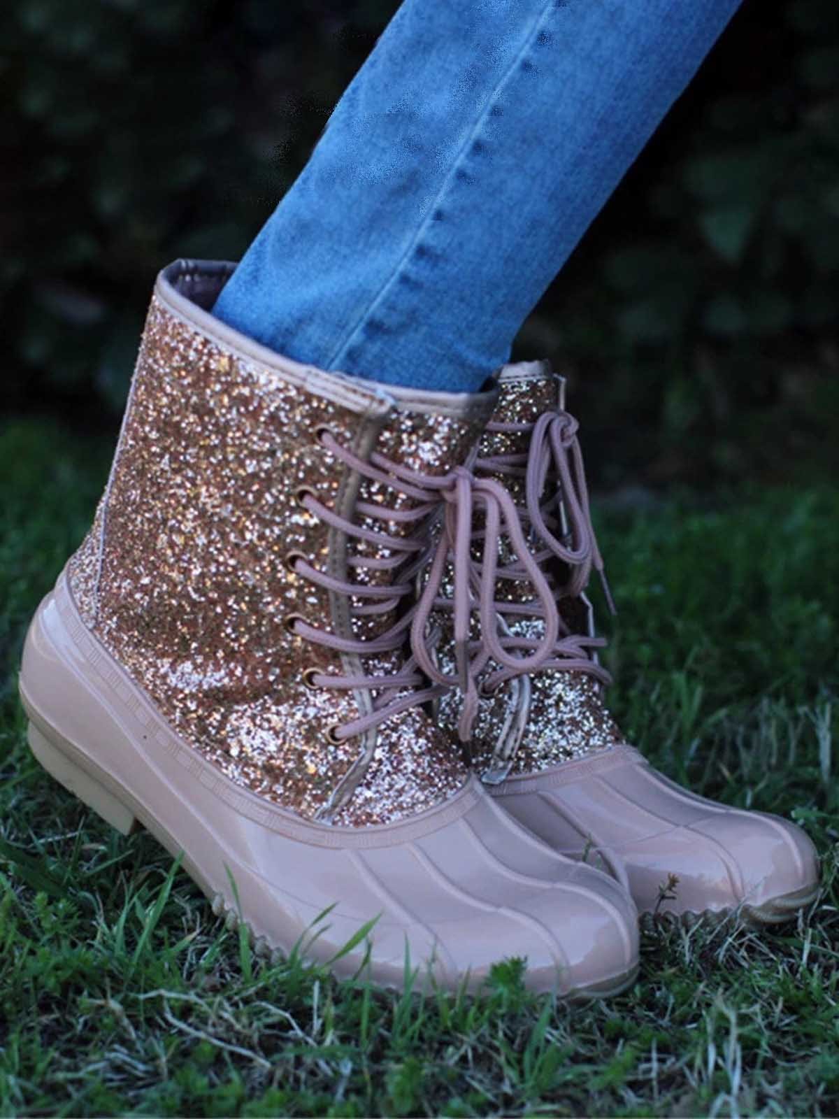 Glitter Leopard Contrast Panel Duck Bill Rain Boots