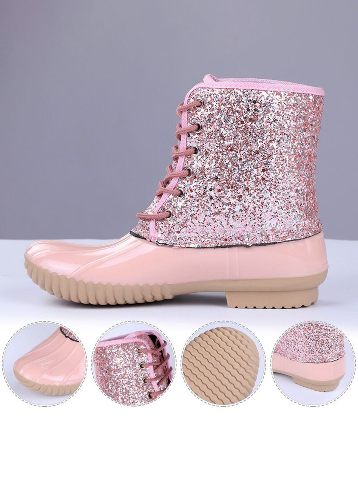 Glitter Leopard Contrast Panel Duck Bill Rain Boots