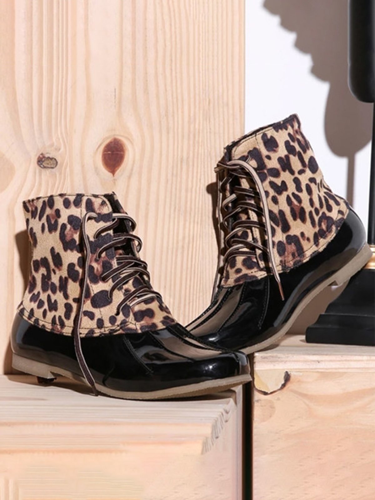 Glitter Leopard Contrast Panel Duck Bill Rain Boots