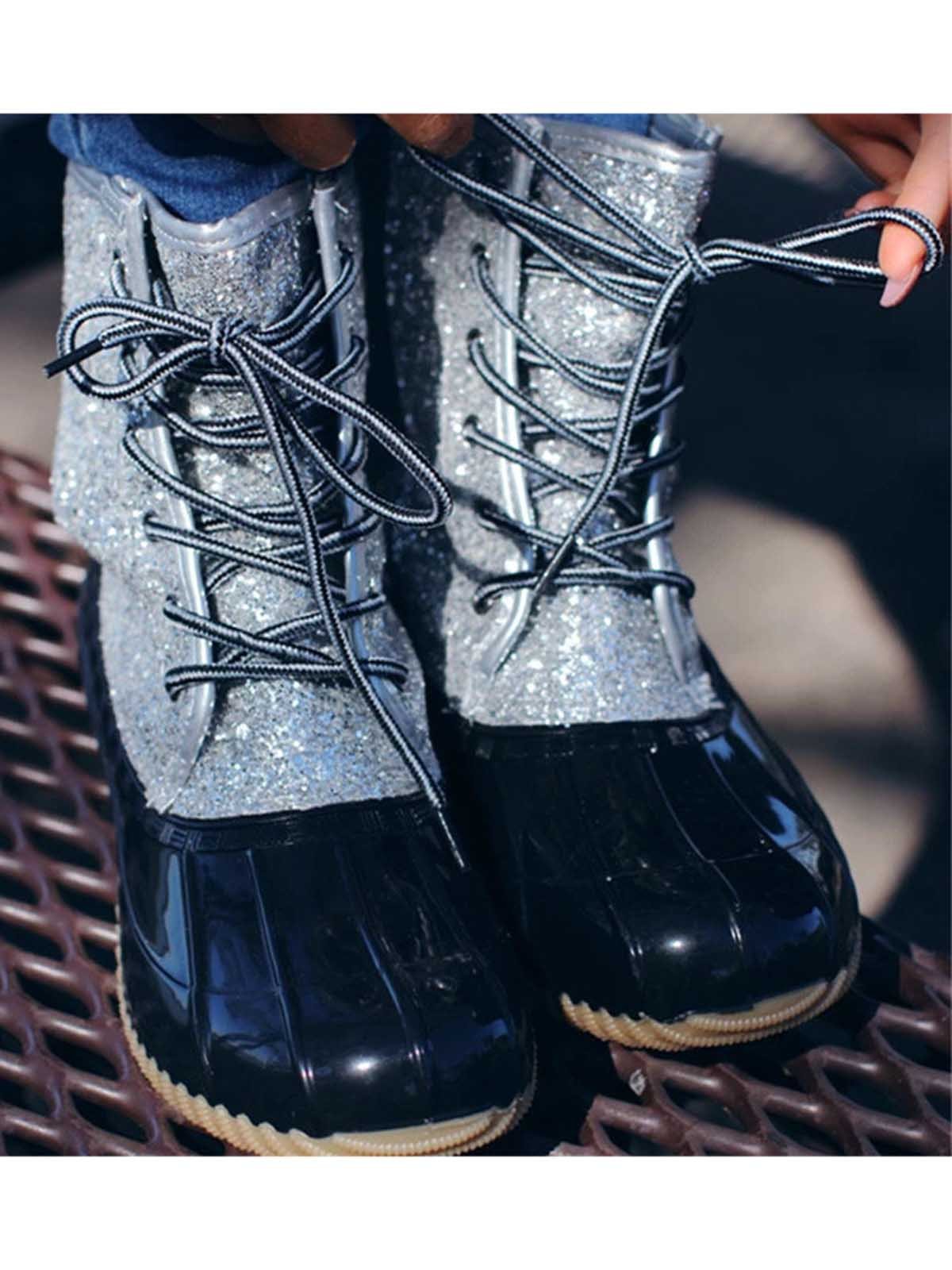 Glitter Leopard Contrast Panel Duck Bill Rain Boots