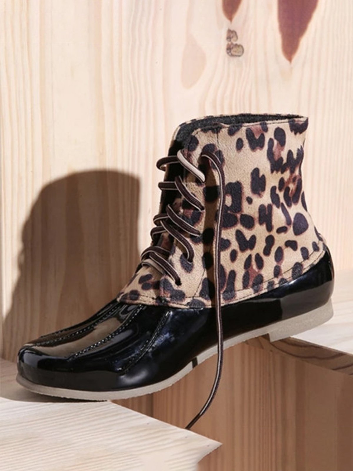 Glitter Leopard Contrast Panel Duck Bill Rain Boots