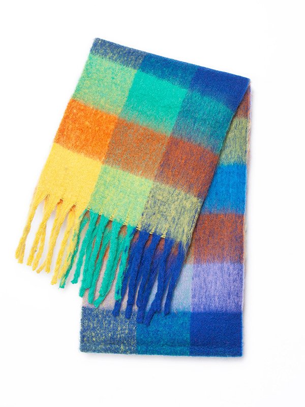 Casual Gradient Check Pattern Long Wool Scarf Everyday Clothes Matching