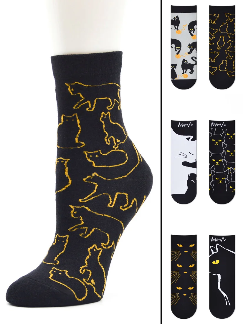 Casual Simple Black Cat Pattern Socks