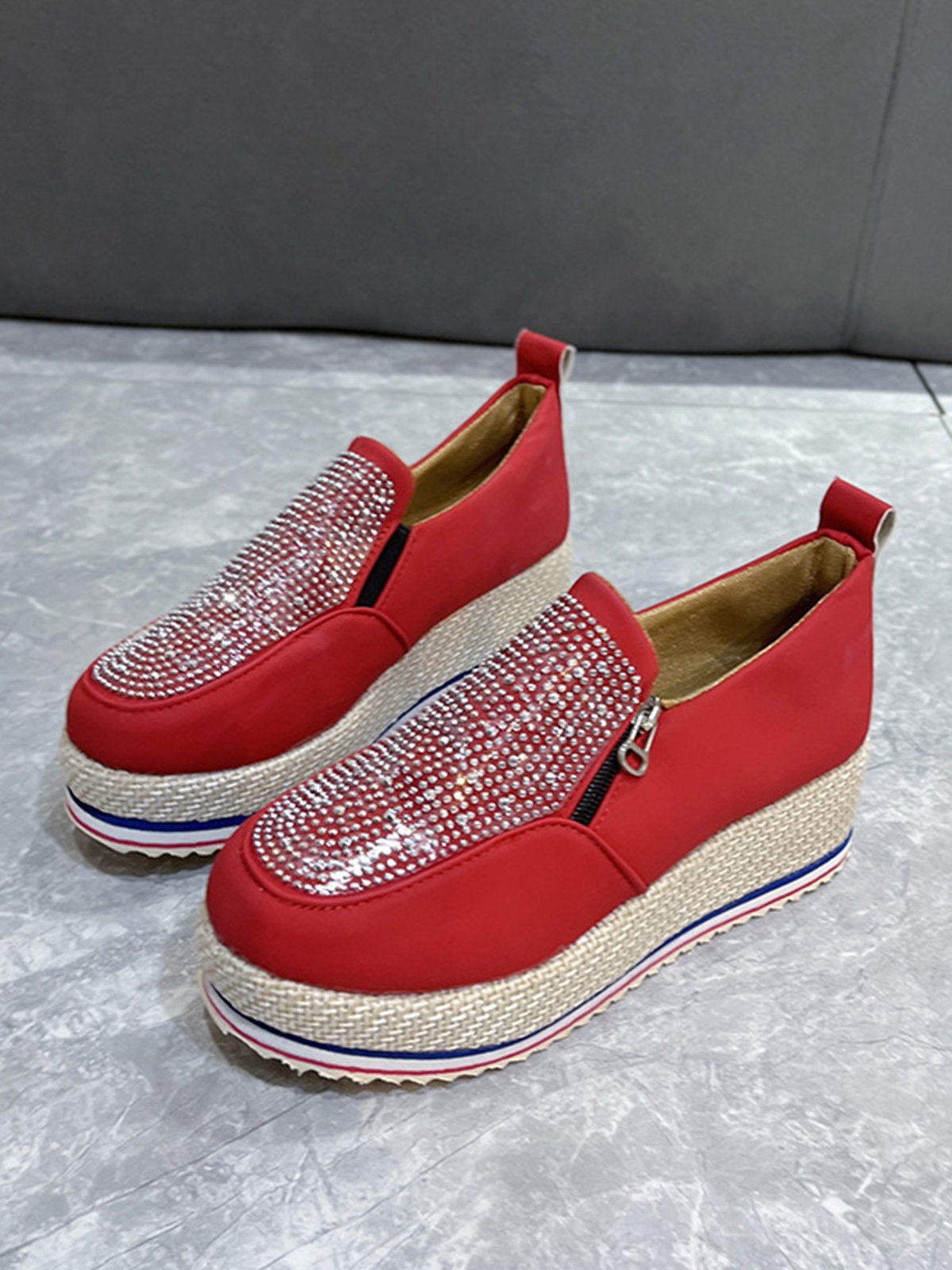 Rhinestone Side Zip Platform Shoes
