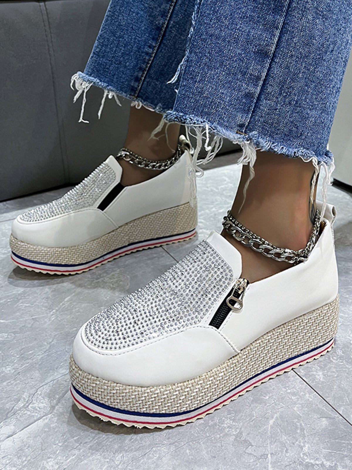 Rhinestone Side Zip Platform Shoes