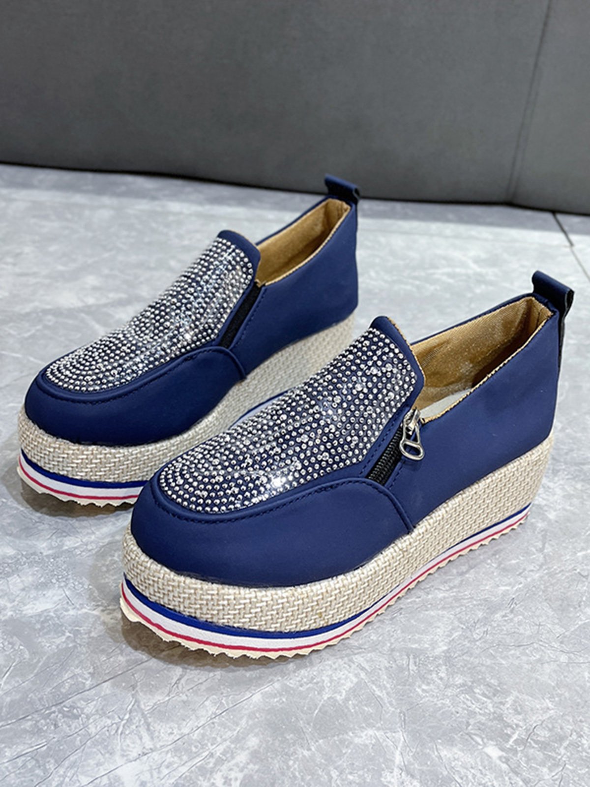 Rhinestone Side Zip Platform Shoes