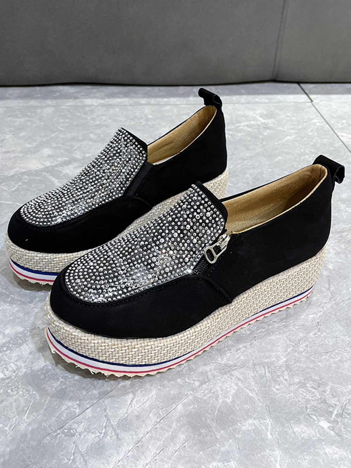 Rhinestone Side Zip Platform Shoes