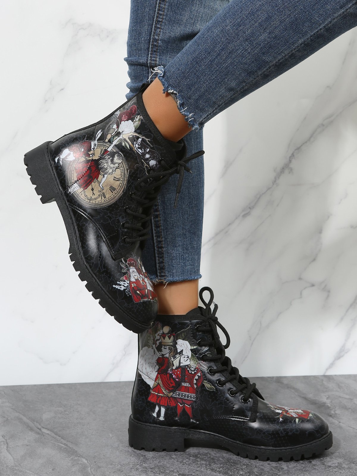 Alice Rabbit Cartoon Graphic Lace Up Boots
