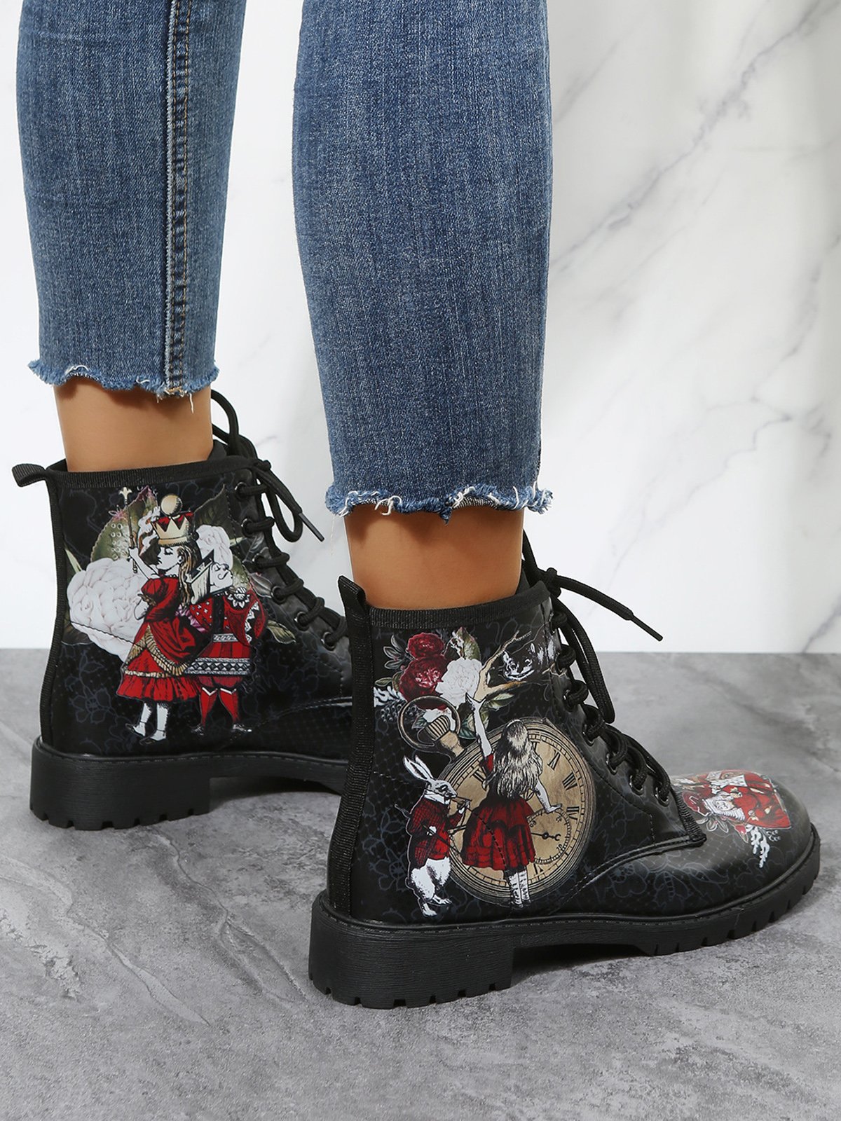 Alice Rabbit Cartoon Graphic Lace Up Boots