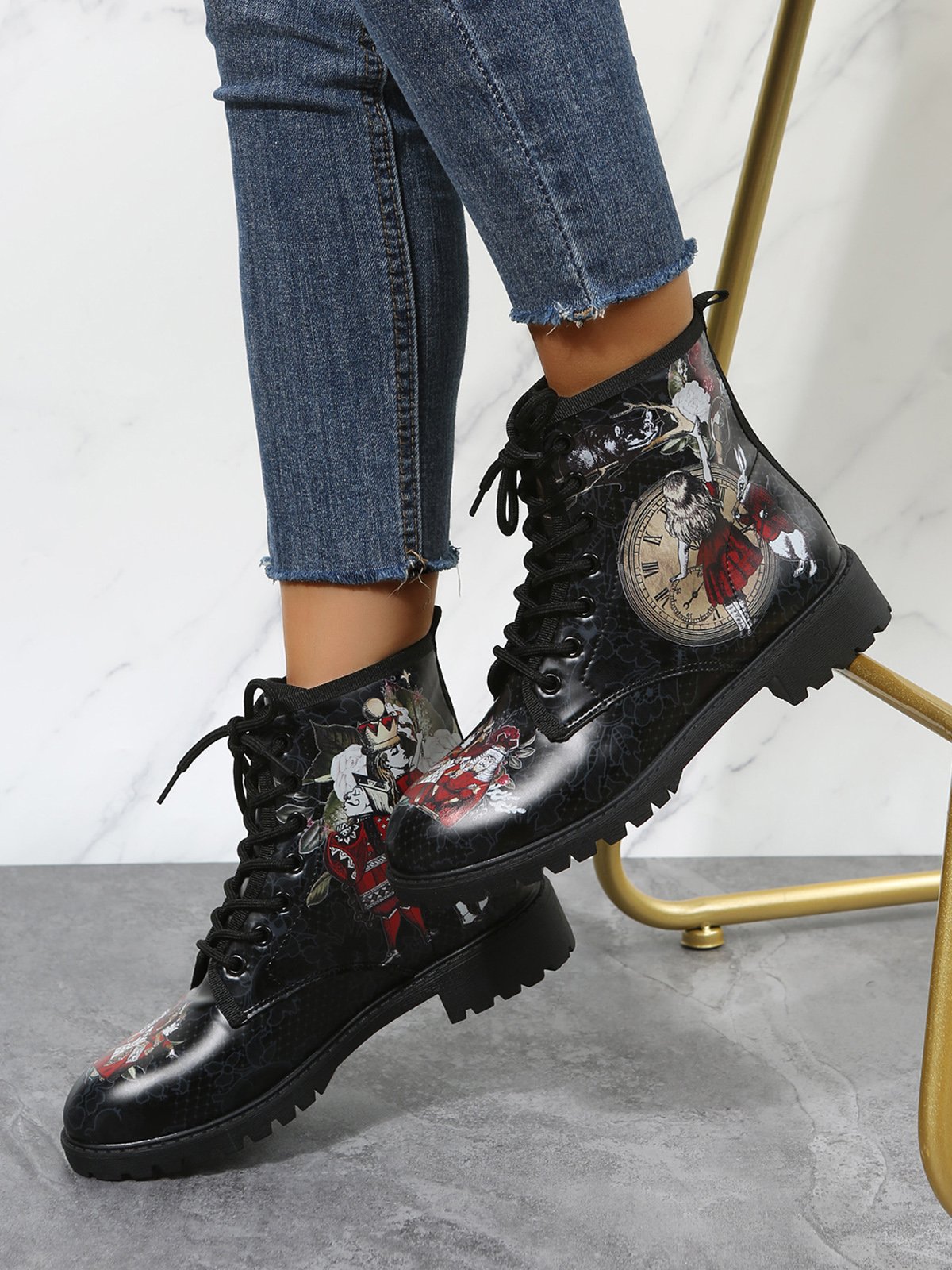Alice Rabbit Cartoon Graphic Lace Up Boots