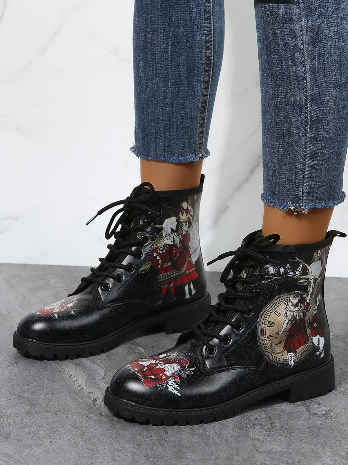 Alice Rabbit Cartoon Graphic Lace Up Boots