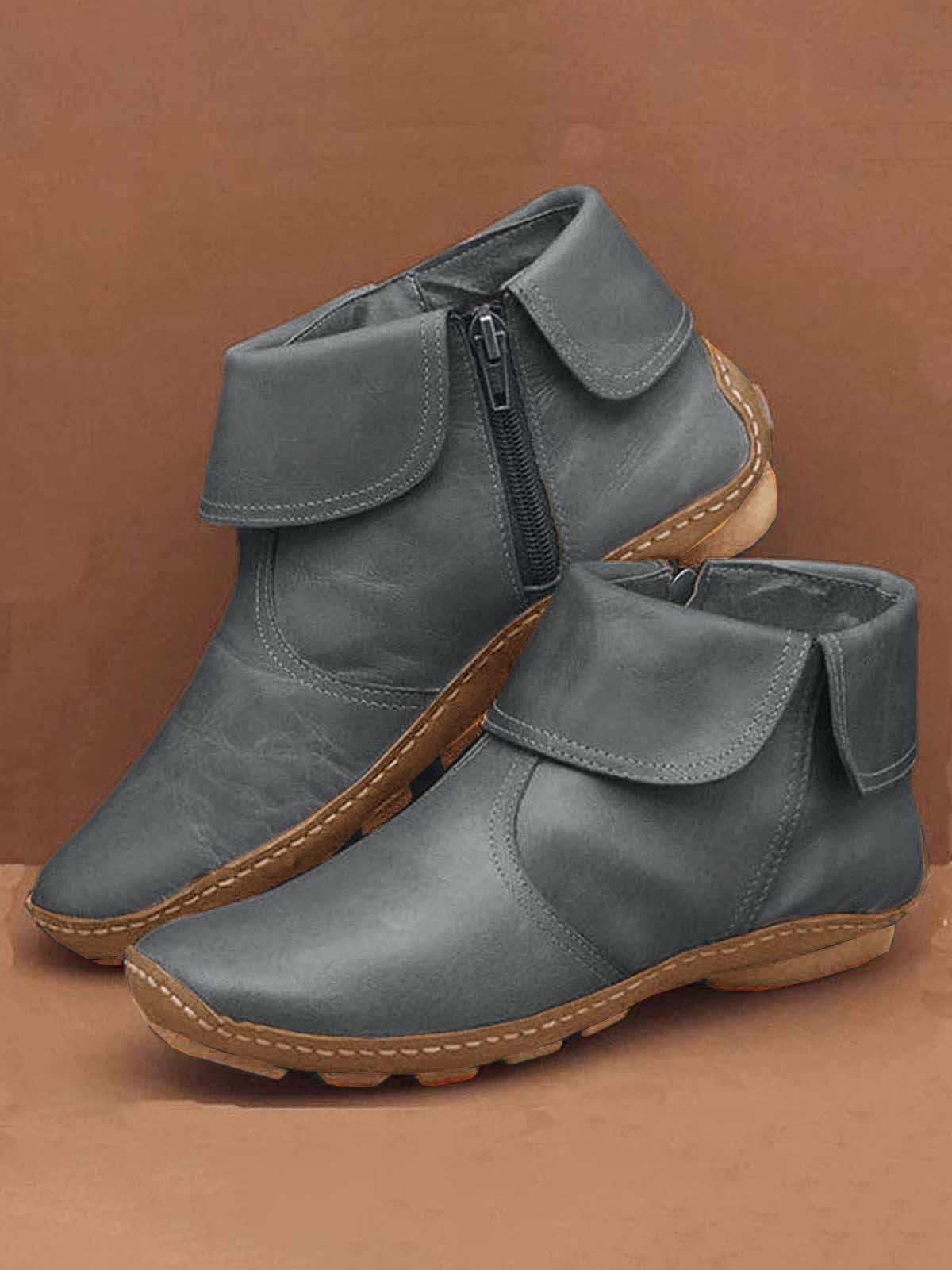 Casual Plain All Season Flat Heel Round Toe PU Pu Rubber Non-Slip Boots for Women