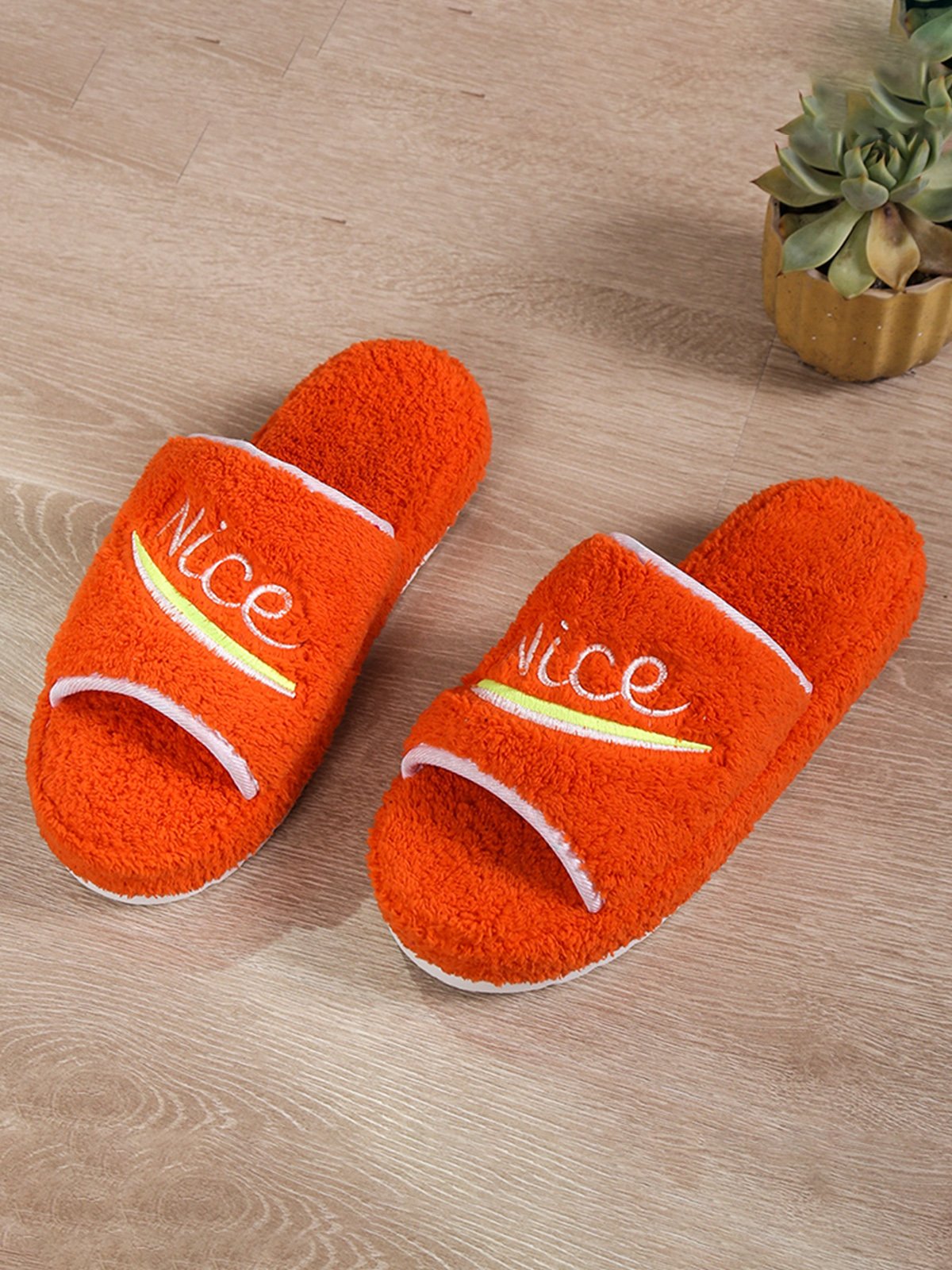 Alphabet NICE Embroidered Furry Slippers