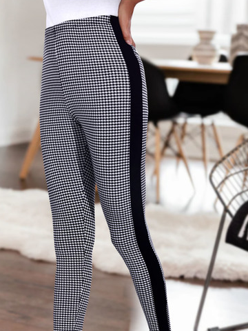Plaid Printed Color Block Casual Leggings