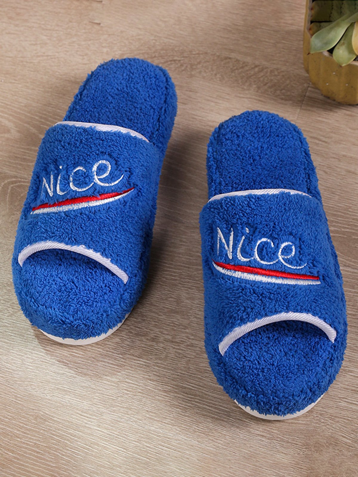 Alphabet NICE Embroidered Furry Slippers