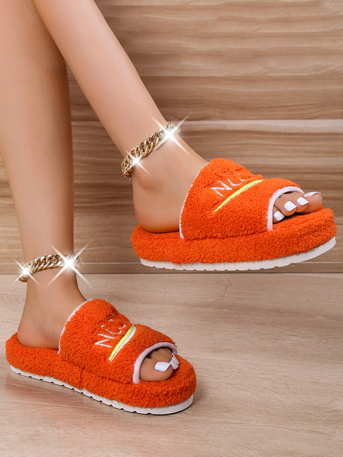 Alphabet NICE Embroidered Furry Slippers