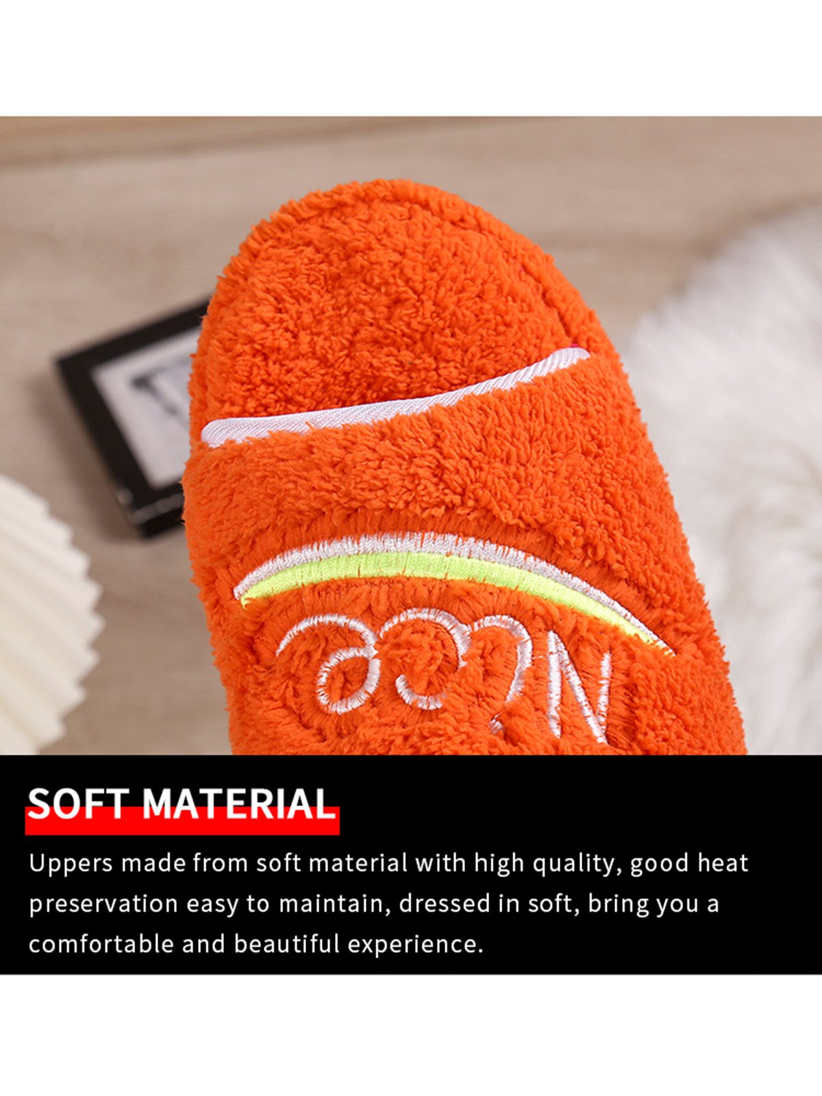 Alphabet NICE Embroidered Furry Slippers