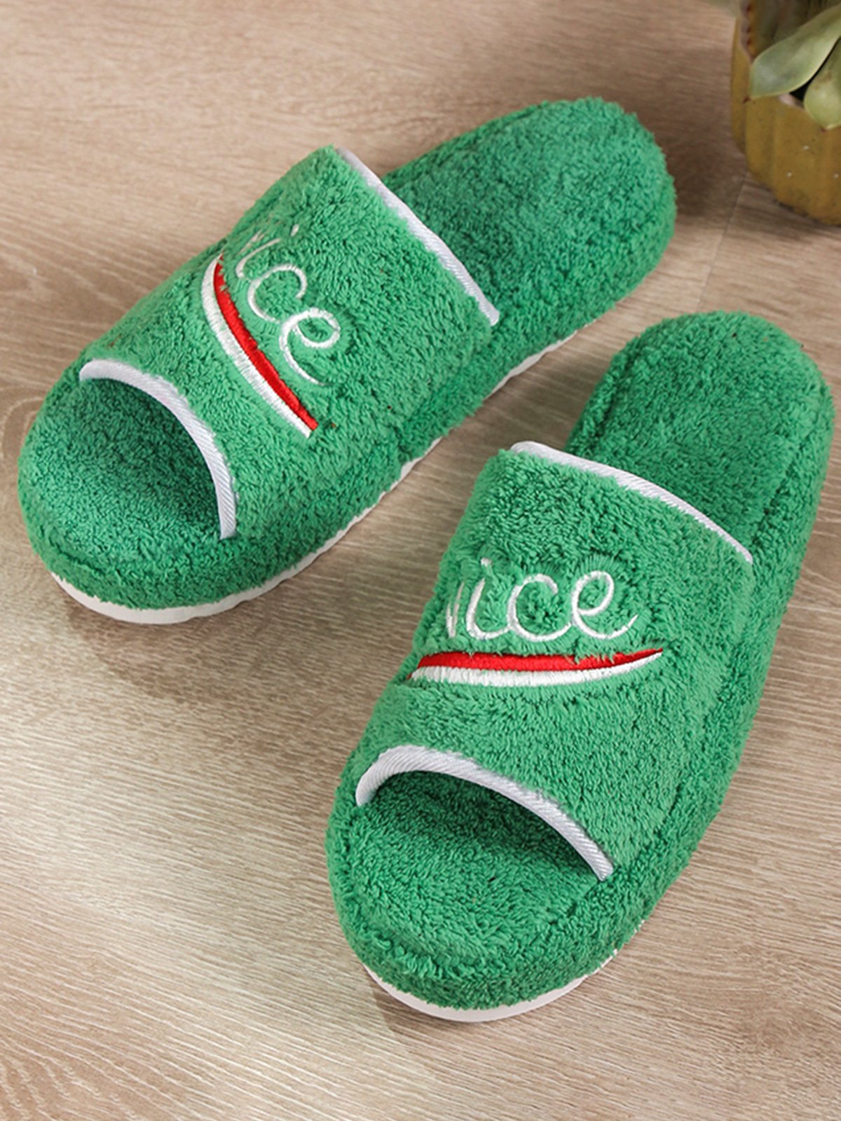 Alphabet NICE Embroidered Furry Slippers