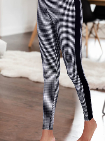 Plaid Printed Color Block Casual Leggings