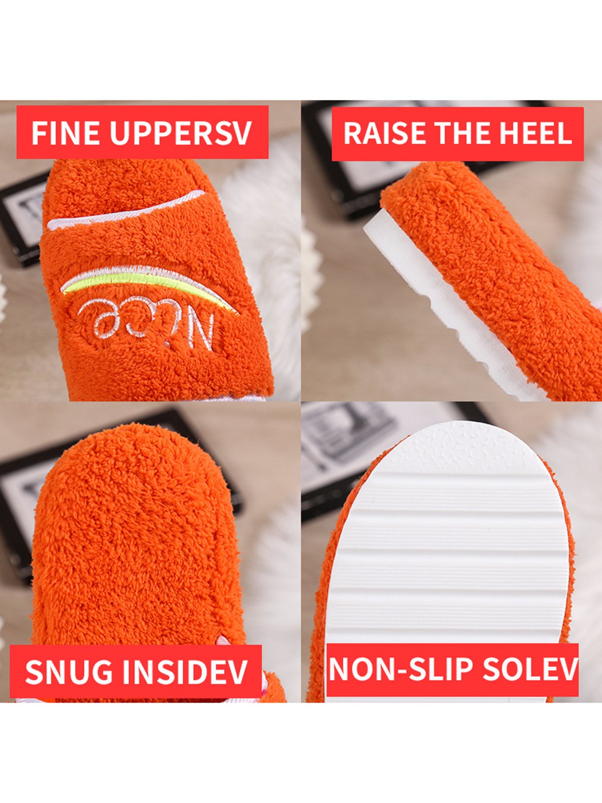 Alphabet NICE Embroidered Furry Slippers